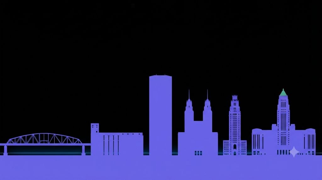 Buffalo, NY city skyline at dusk — City Hall, Electric Tower, Seneca One